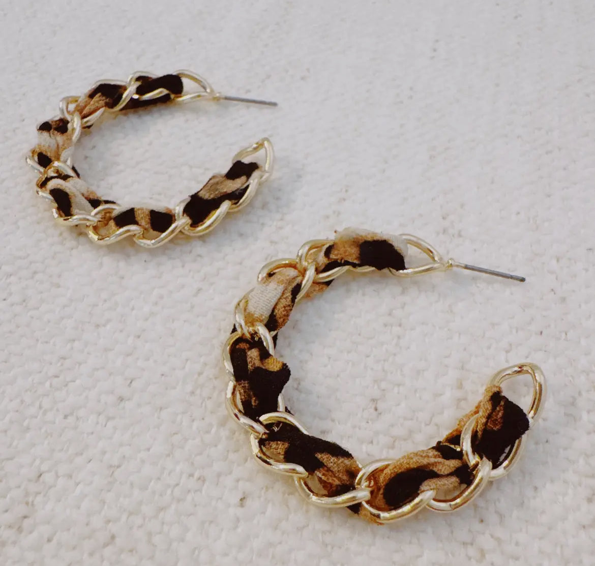 Leopard Scarf-Wrapped Chain Hoop Earrings