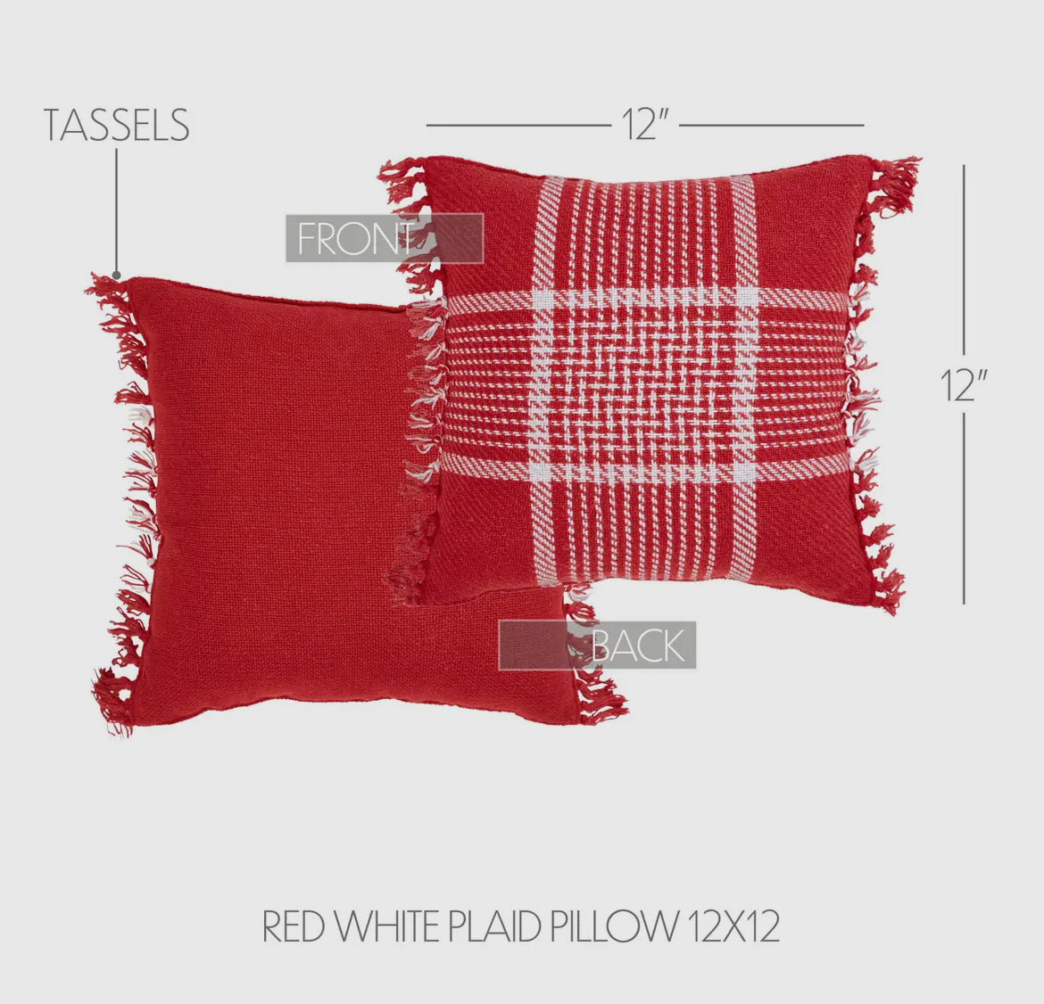 Eston Red White Plaid Fringed Pillow 12x12