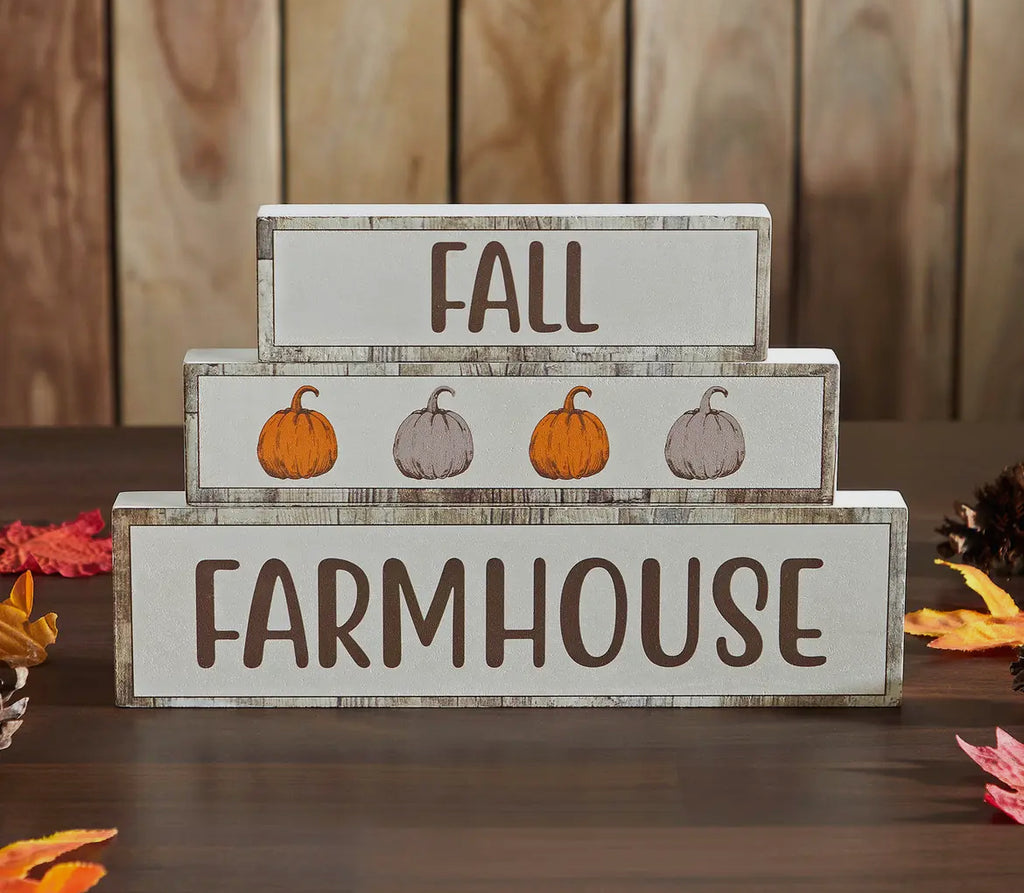 Fall Farmhouse Pumpkins Block Sign Set of 3