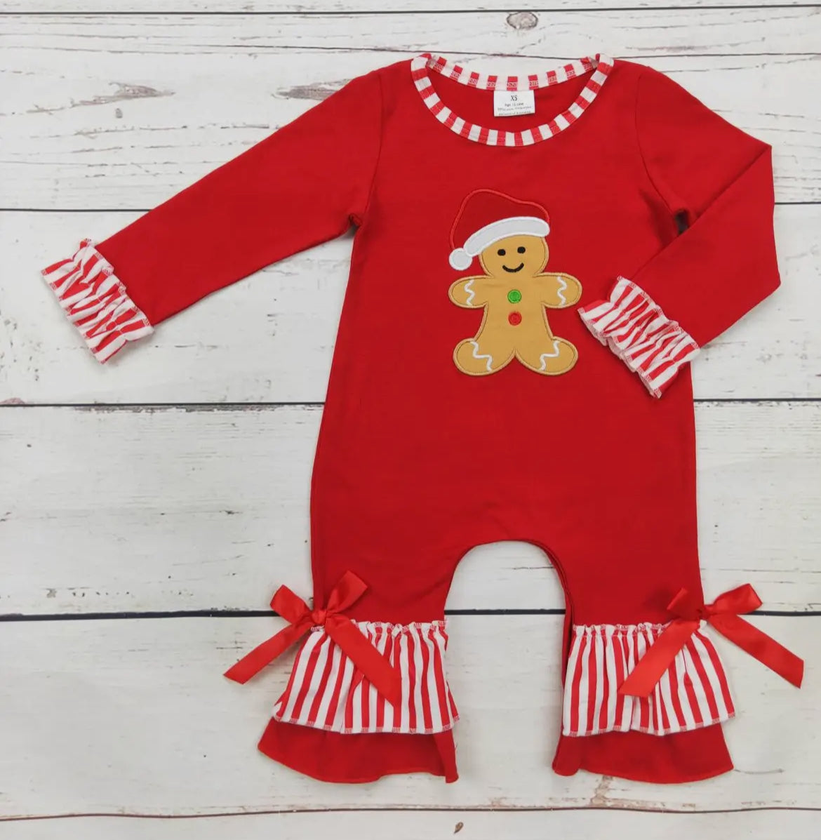 Baby Girl Gingerbread Appliqué Romper