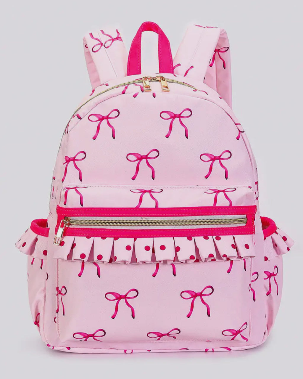 Toddler Hot Pink Bow Print Ruffle Backpack *preorder*