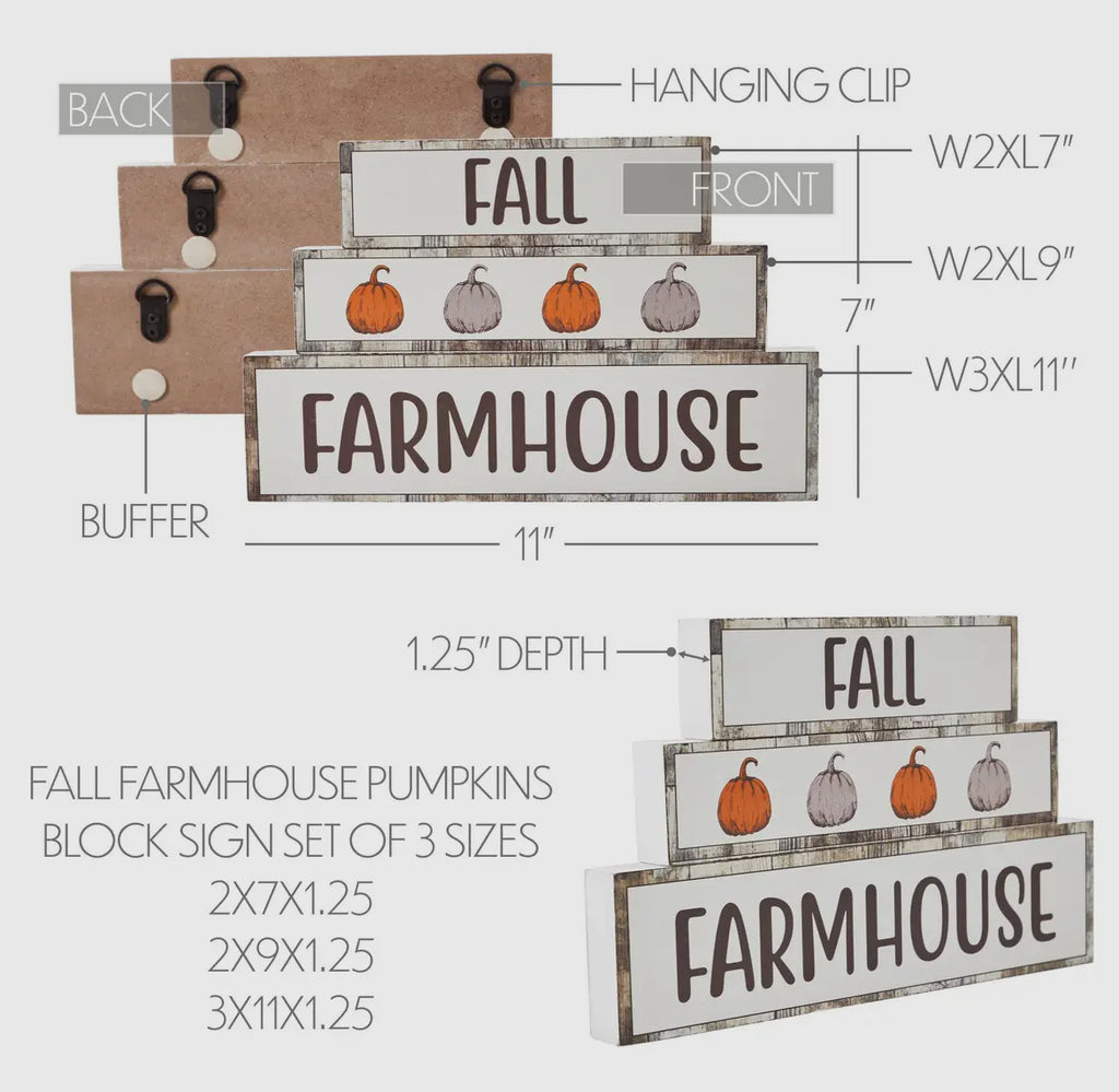 Fall Farmhouse Pumpkins Block Sign Set of 3