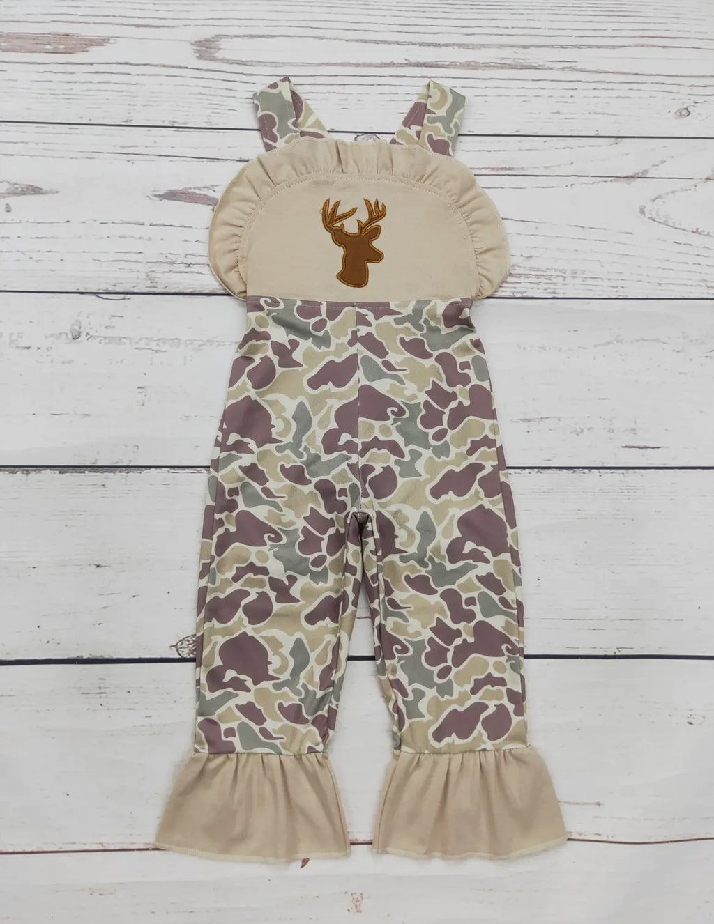 Baby Girl Camouflage Deer Applique Jumpsuit *preorder*