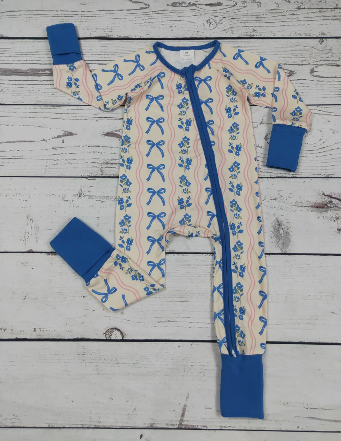 Floral Bow Printed Baby Girl Zipper Sleeper  *preorder*