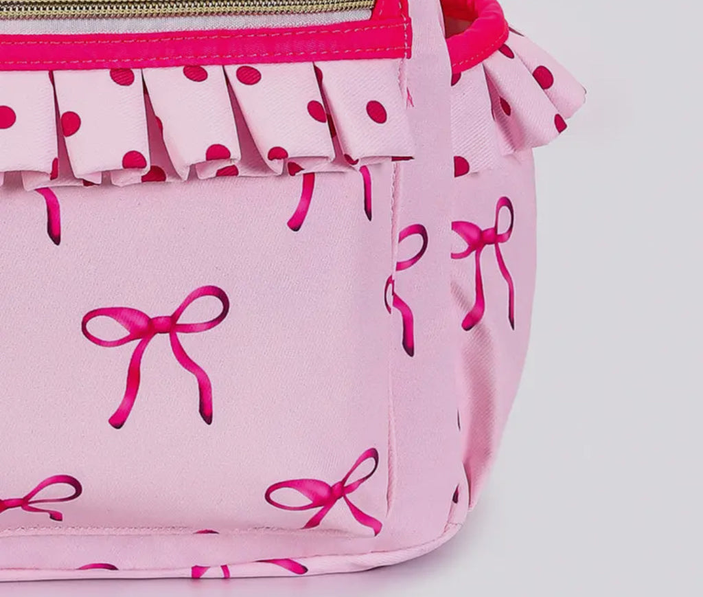 Toddler Hot Pink Bow Print Ruffle Backpack *preorder*
