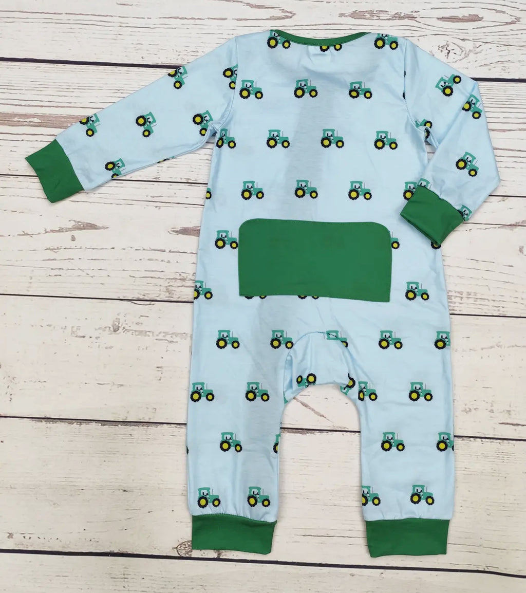 Baby Tractor Print Bamboo Zip Sleeper *preorder*