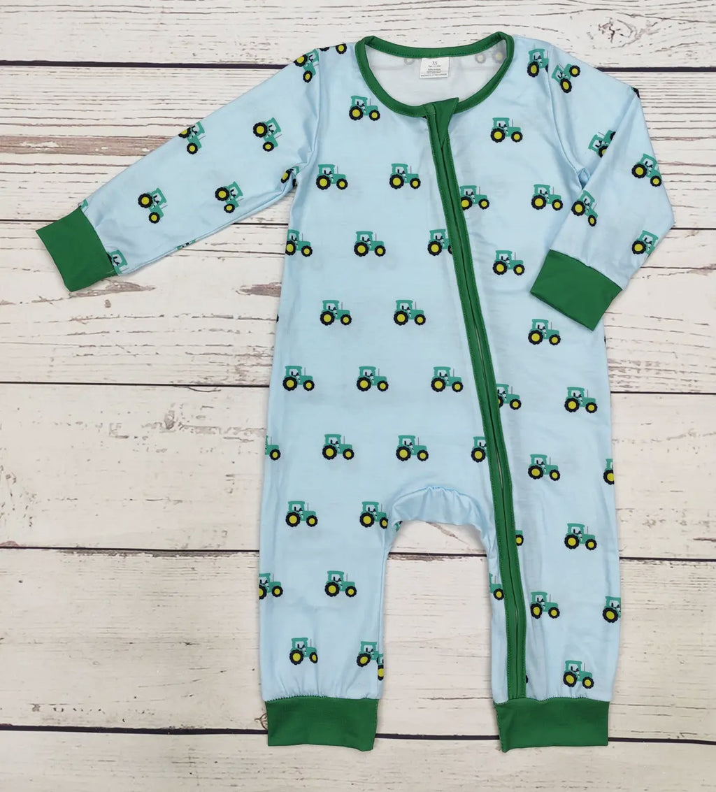 Baby Tractor Print Bamboo Zip Sleeper *preorder*