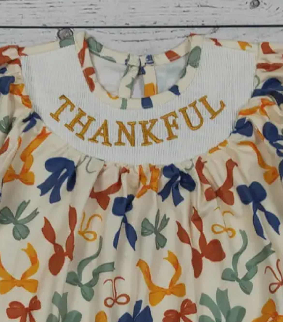 Thankful Smocked Bow Printed Baby Bubble  *preorder*