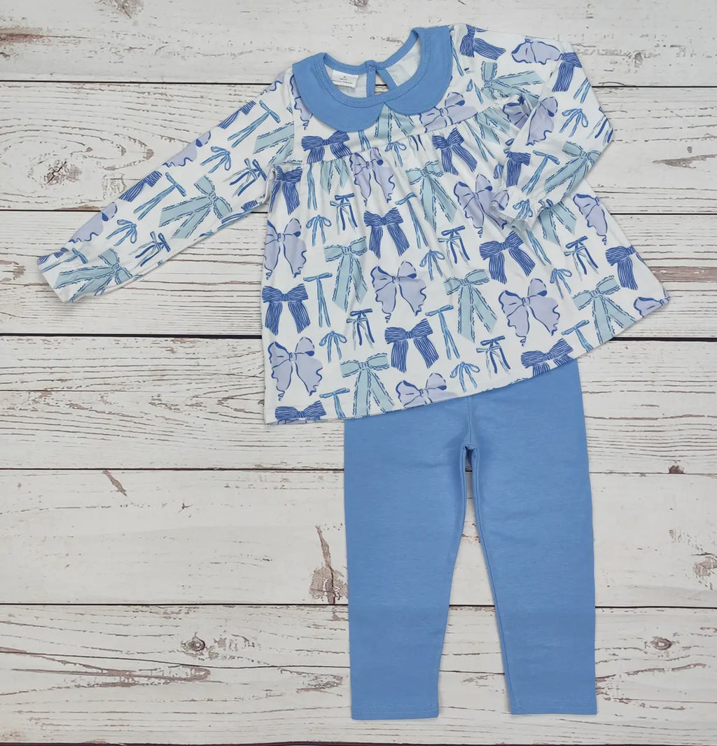 Girls Blue Bow Printed Legging Set *preorder*
