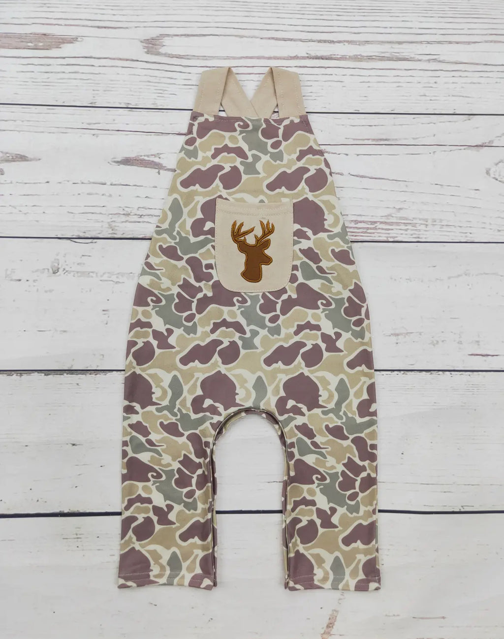 Baby Boy Camouflage Deer Appliqué Jumpsuit *preorder*