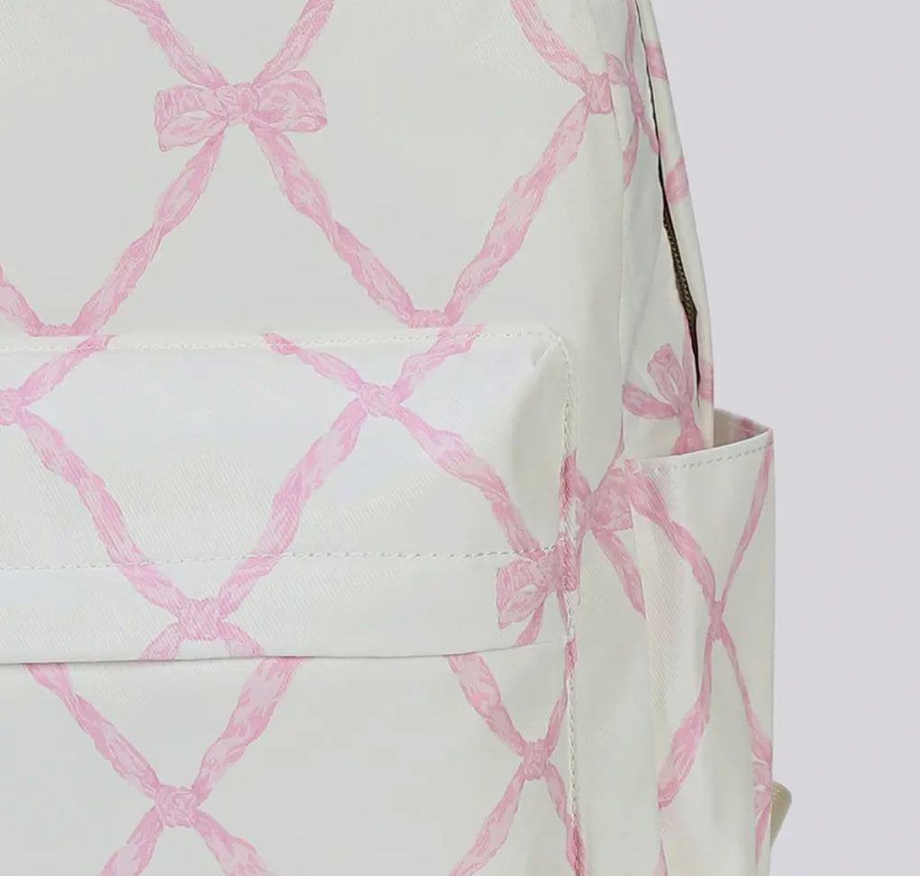 Light Pink Bow Print Ruffle Backpack *preorder*