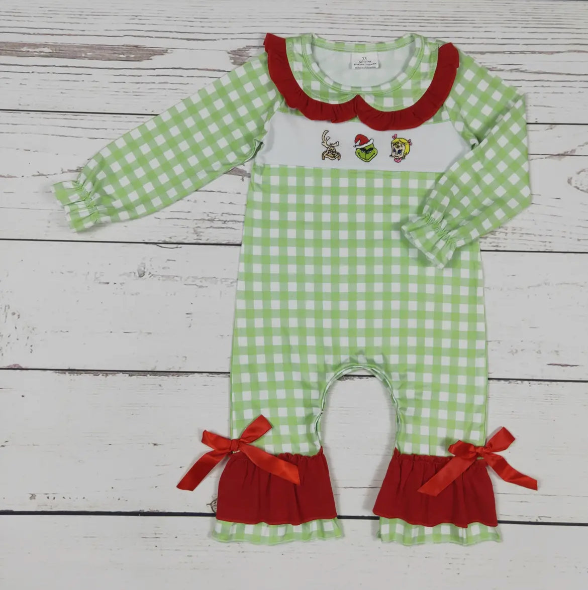 Baby Girl Plaid Grinch Appliqué Romper