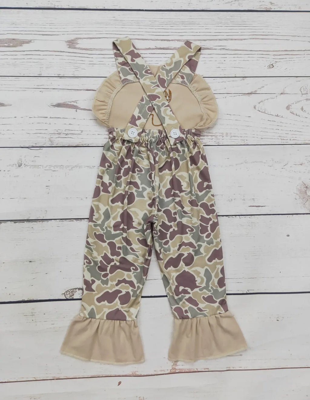 Baby Girl Camouflage Deer Applique Jumpsuit *preorder*