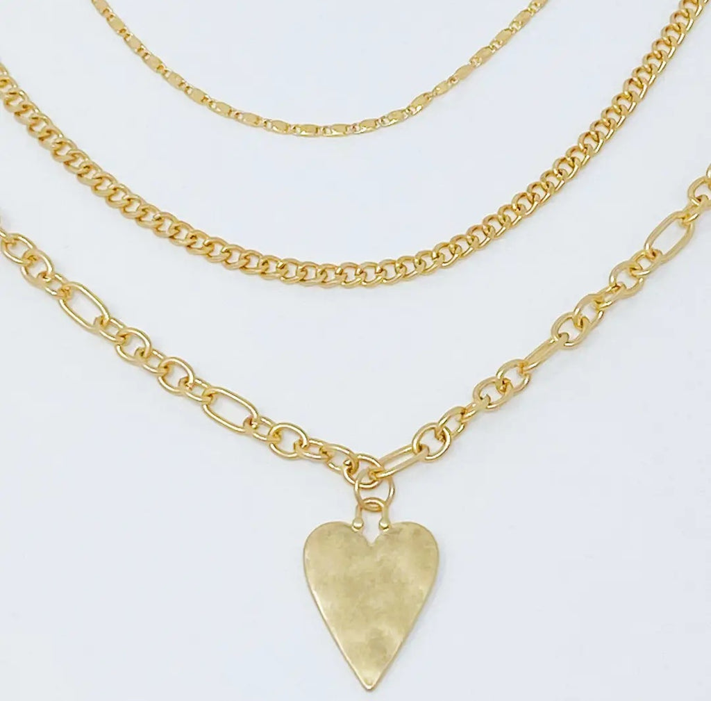 Heart Charm Layered Chain Necklace (set of 3)