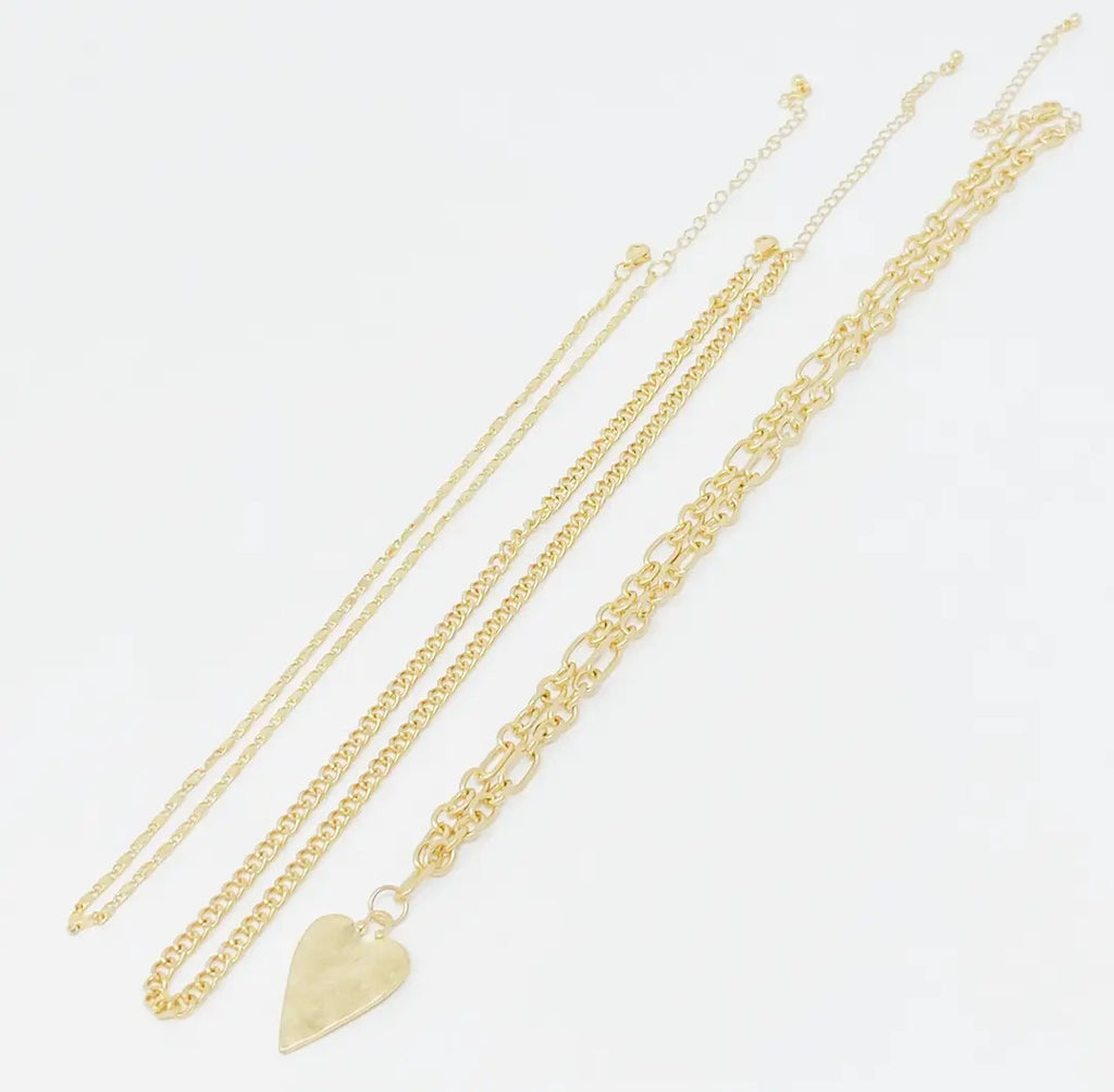 Heart Charm Layered Chain Necklace (set of 3)