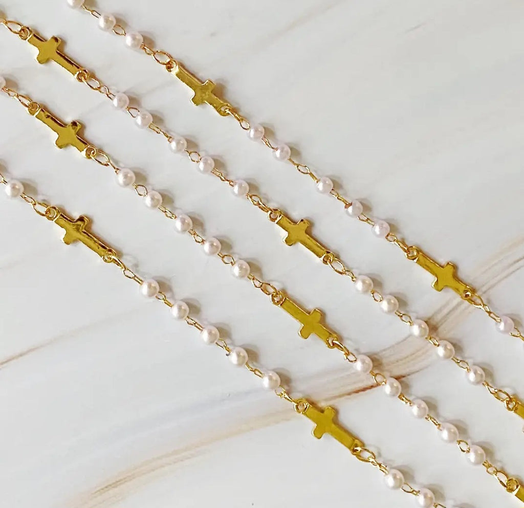 Pearl and Cross Long Necklace