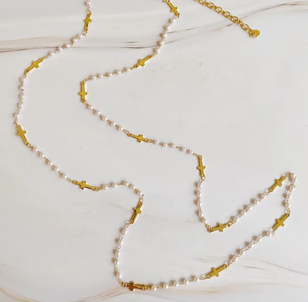 Pearl and Cross Long Necklace