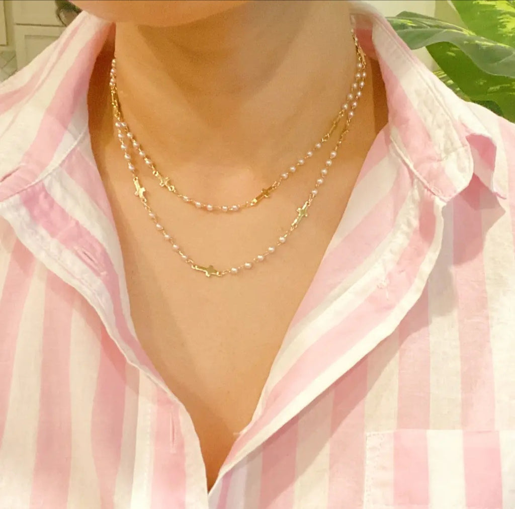 Pearl and Cross Long Necklace