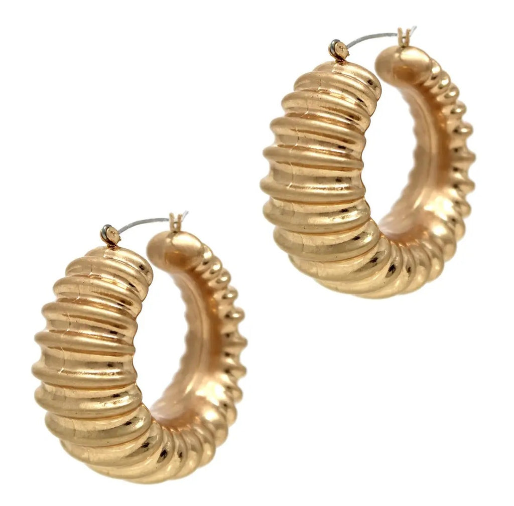 Gold Pleated Hoop Earrings