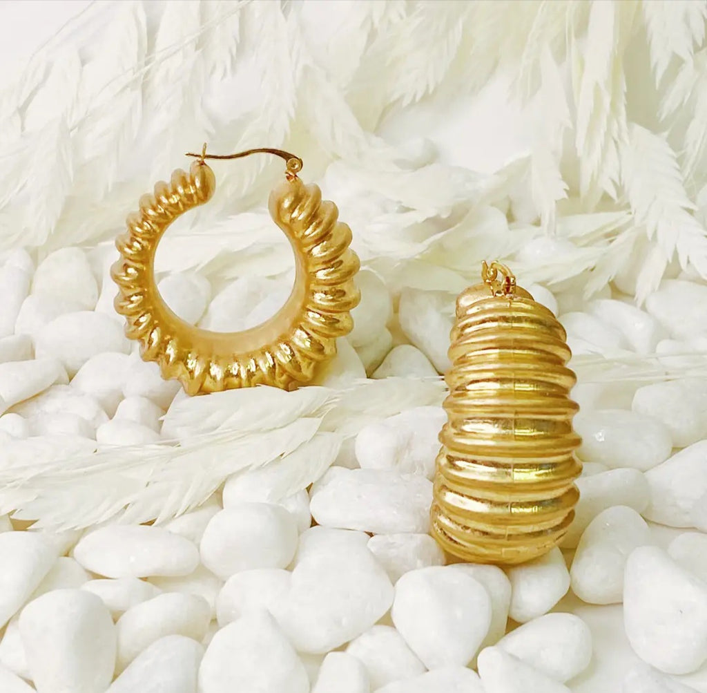Gold Pleated Hoop Earrings