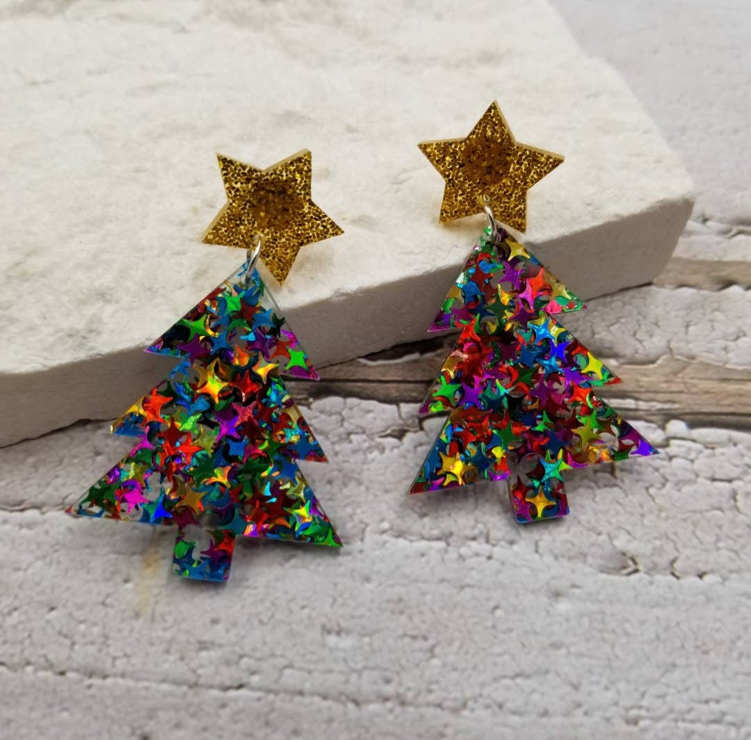 Confetti Star Christmas Tree Earrings